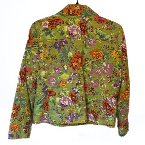 Vintage Coldwater Creek cropped blazer jacket green floral size S petite - Picture 2 of 6